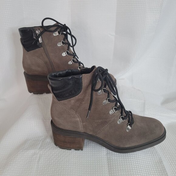 Lucky Brand Womens Size 8.5 Boots Suede Leather Lace-Up Zipper Chunky Heel Y2K - Picture 3 of 12